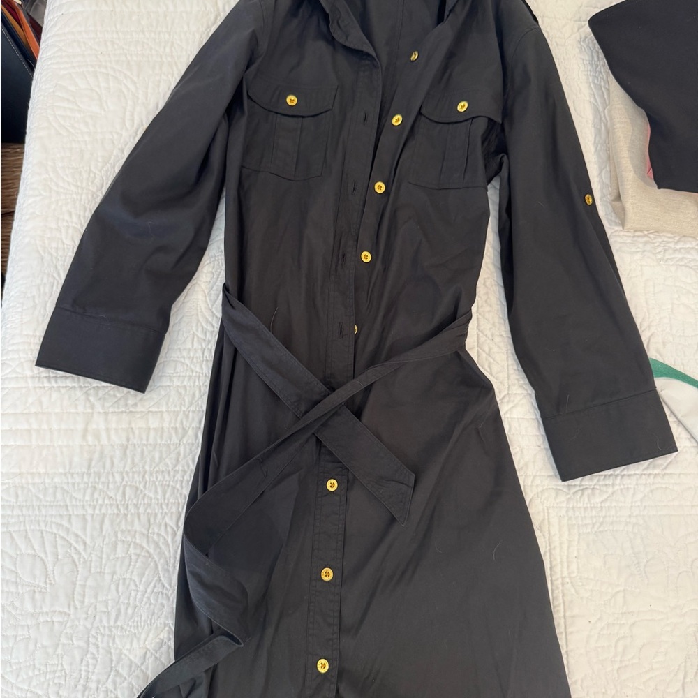 Black Shirt Dress with Gold Buttons